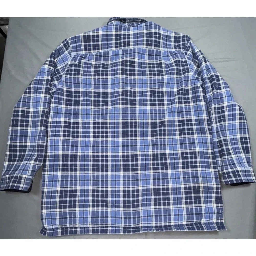 L.L. Bean Shirt Mens XLT Blue Plaid Flannel Lined Long Sleeve Button Up Pockets - Picture 8 of 8